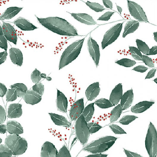 Cocktail-Servietten - Leaves and Berries White 25x25 cm