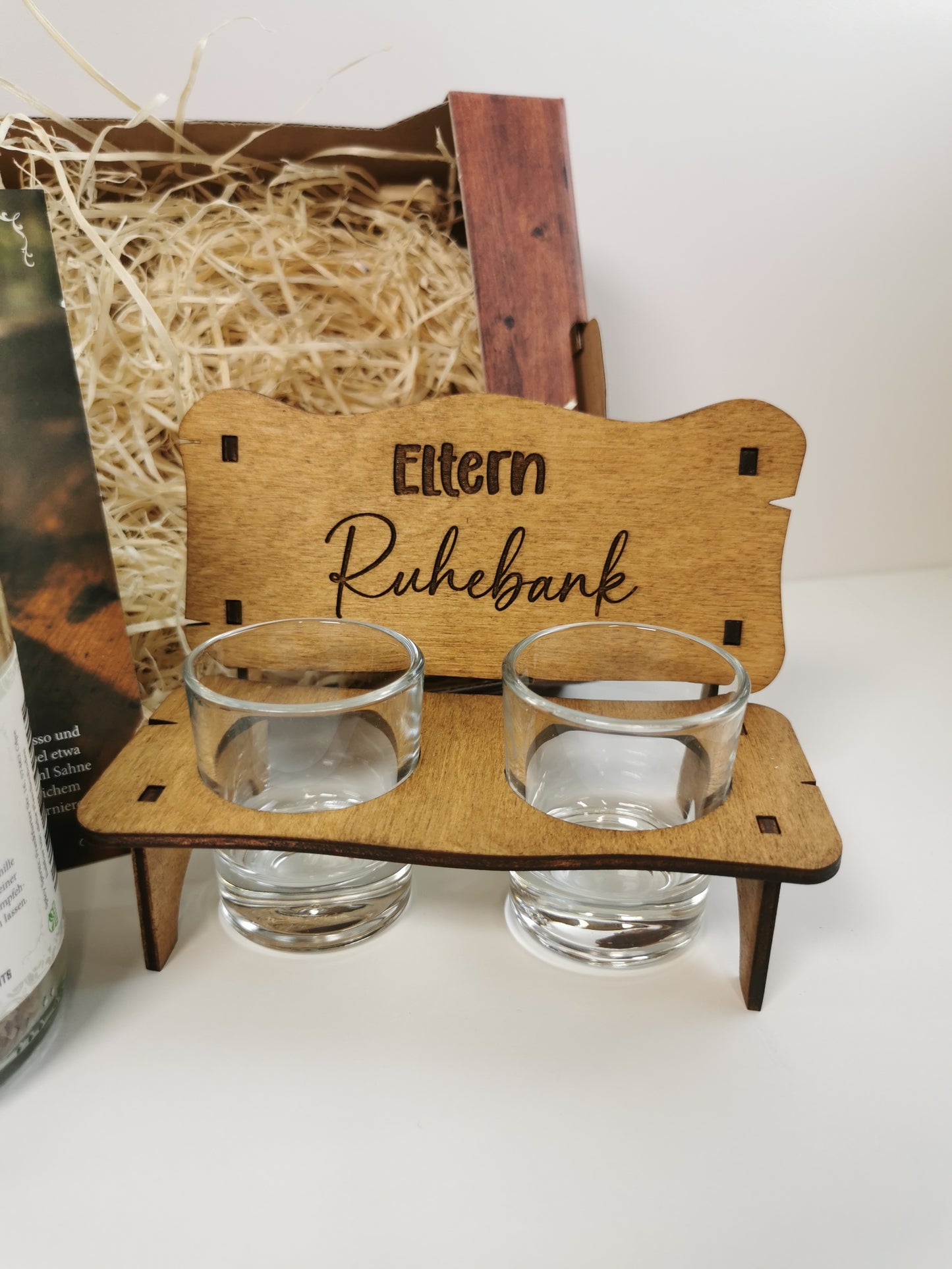 Geschenk-Set Holzbank mit Spicy Spirits