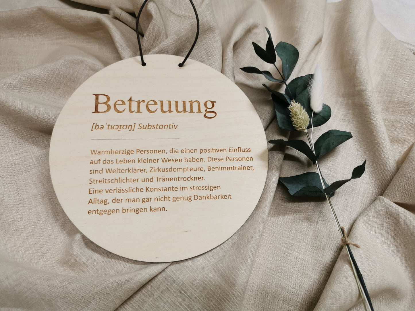 Holzschild Betreuung rund