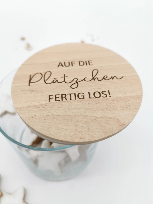 Vorratsglas mit Holzdeckel - Auf die Plätzchen, fertig, los