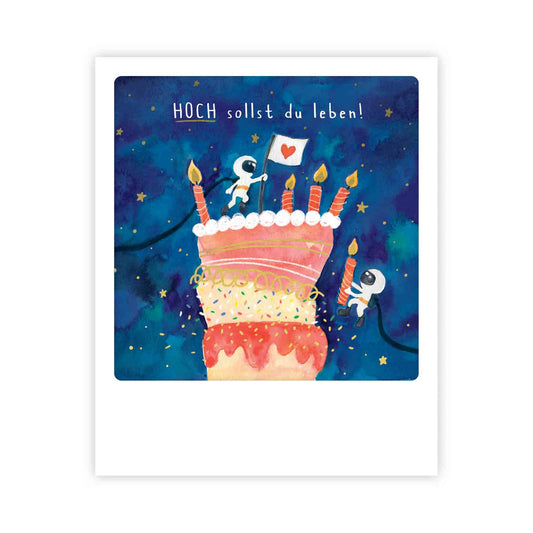 Pickmotion kleine Postkarte - Birthday Cake Outer Space